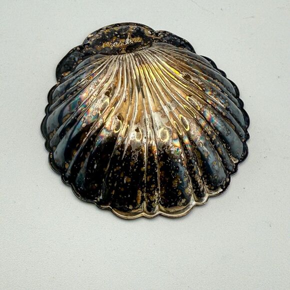 Vintage Silver Plated Shell Trinket Dish | 3" Seashell Coastal Decor - Picture 6 of 9